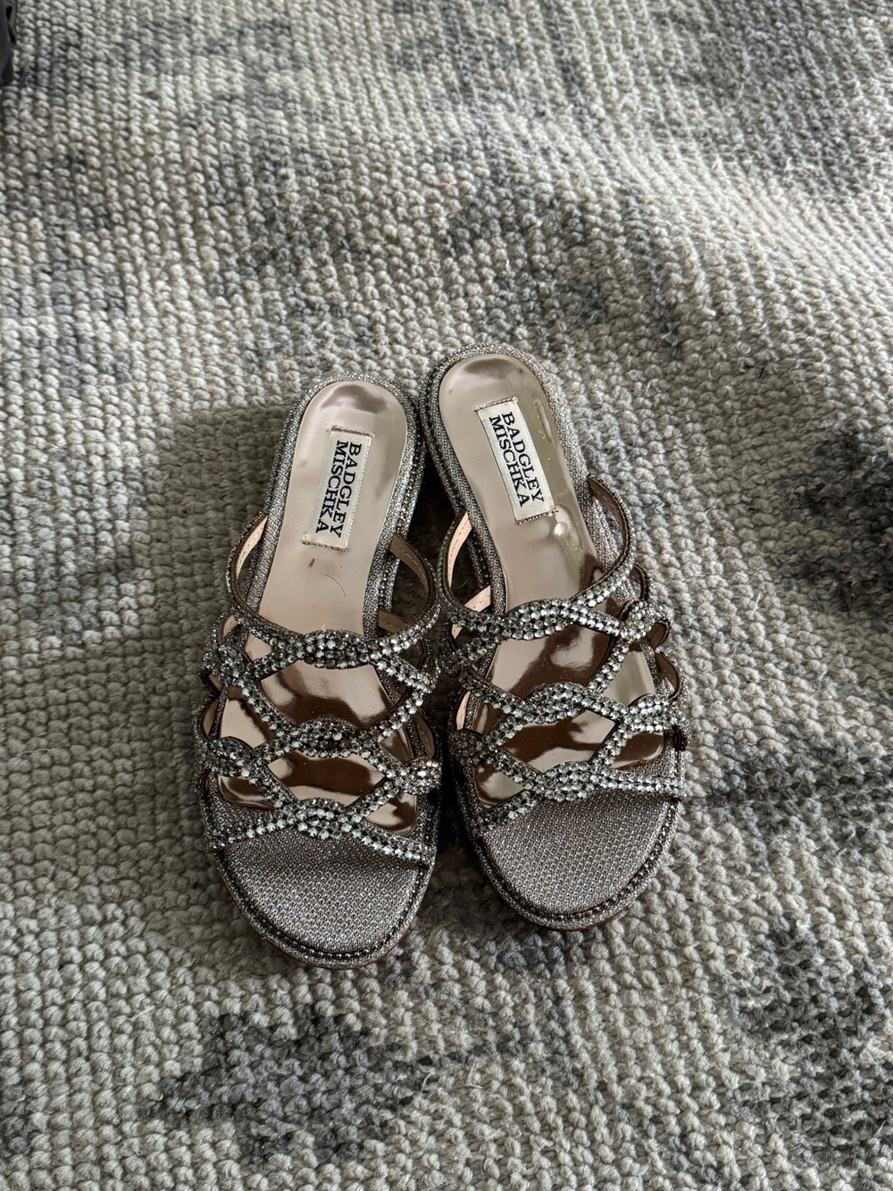 Badgley Mischka Silver Crystal Embellished Mules